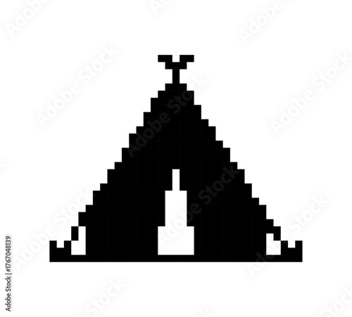 Pixelated Black Tent Graphic in Simple Style for Campground or Adventure Concepts