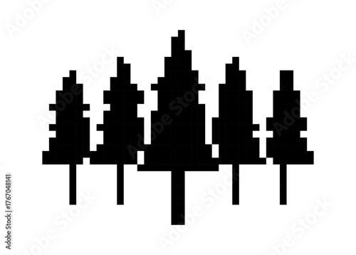 Silhouette of Evergreen Trees Forming a Small Forest in a Grouping