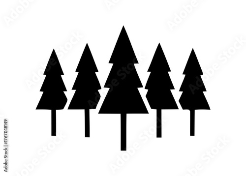 Silhouette of Evergreen Trees Forming a Small Forest in a Grouping