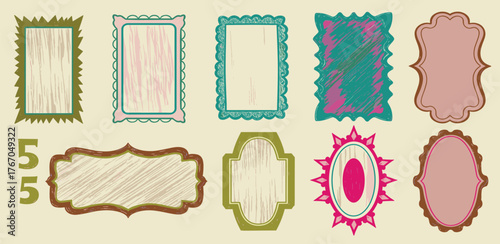 A collection of various black frames, banners, and labels covered with white snow caps, set against a wintery blue snowy background for holiday designs