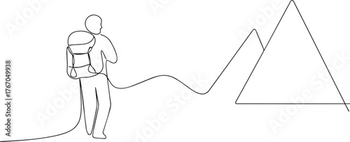 traveler with backpack one continuous line art, Vector illustration, One line art, Line art graphic style