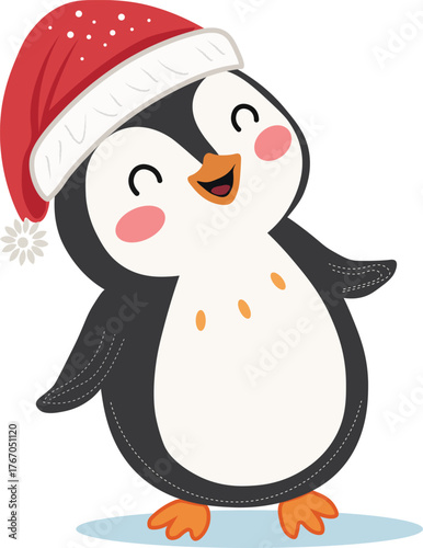 Penguin wearing a Santa hat vector illustration isolated on a white background