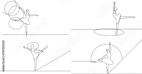 A group of Ballerina with ring one continuous line art, Vector illustration, One line art, Line art graphic style