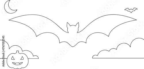 Bat one continuous line art, Vector illustration, One line art, Line art graphic style