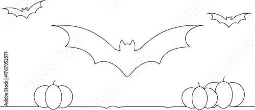 Bat one continuous line art, Vector illustration, One line art, Line art graphic style