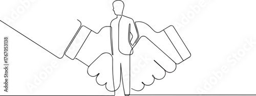 Businessman shaking one continuous line art, Vector illustration, One line art, Line art graphic style