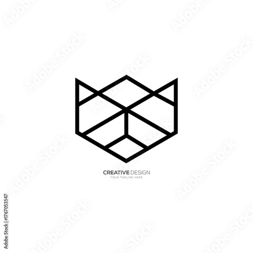Cat head with minimal line art creative logo