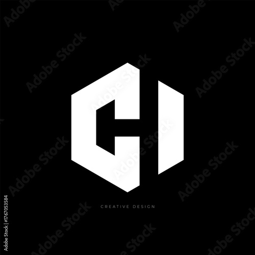 CH letter branding negative space hexagon logo