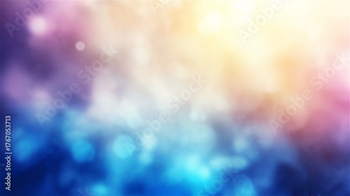 Abstract blurred background with purple and blue bokeh lights against soft gradient. Defocused colorful illumination creates dreamy atmospheric backdrop with copy space for text or design elements.