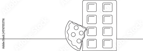 Chocolate bar one continuous line art, Vector illustration, One line art