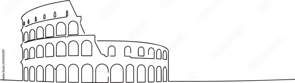 Naklejka premium Colosseum rome one continuous line art, Vector illustration, One line art