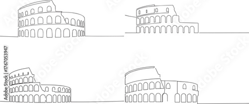 A group of  Colosseum rome one continuous line art, Vector illustration, One line art