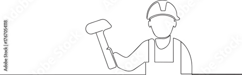 Construction worker one continuous line art, Vector illustration, One line art