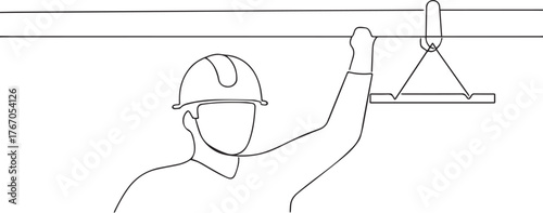 Construction worker one continuous line art, Vector illustration, One line art