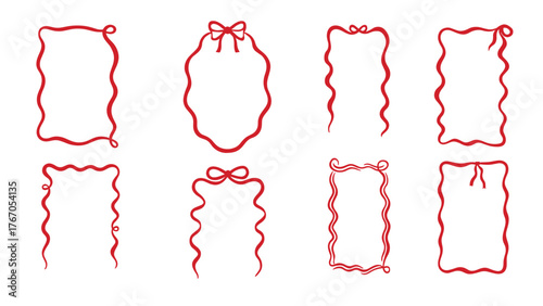 Red Ribbon Frame and Decorative Bow Vector Collection