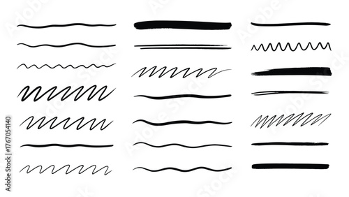 Hand Drawn Brush Stroke and Wavy Line Vector Set