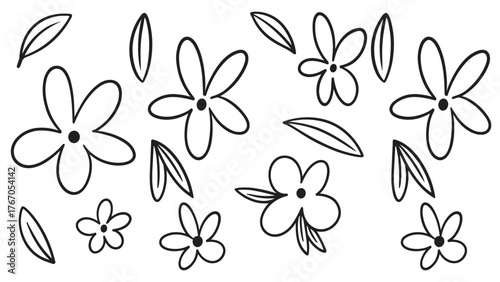 Hand Drawn Flower and Leaf Doodle Vector Illustration
