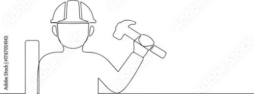 Construction worker one continuous line art, Vector illustration, One line art