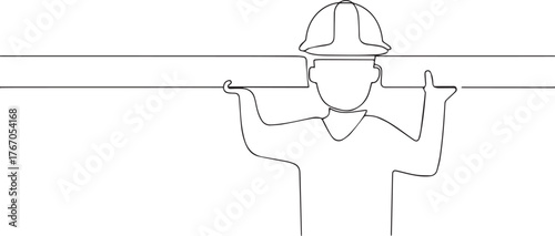Construction worker one continuous line art, Vector illustration, One line art