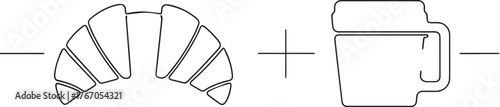croissant with coffee one continuous line art, Vector illustration, One line art