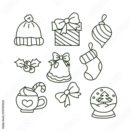 Minimal Christmas Line Art Vector Icon Collection