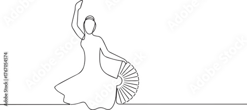Flamenco dancer one continuous line art, Vector illustration, One line art, Line art graphic style