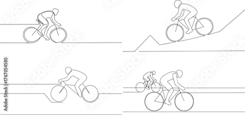 A group of  cyclist racing sports one continuous line art, Vector illustration, One line art, Line art graphic style
