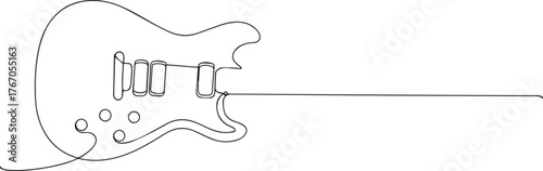 Electric guitar one continuous line art, Vector illustration, One line art, Line art graphic style