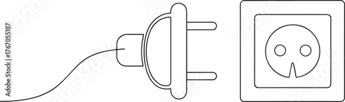 Electric plug and socket one continuous line art, Vector illustration, One line art, Line art graphic style