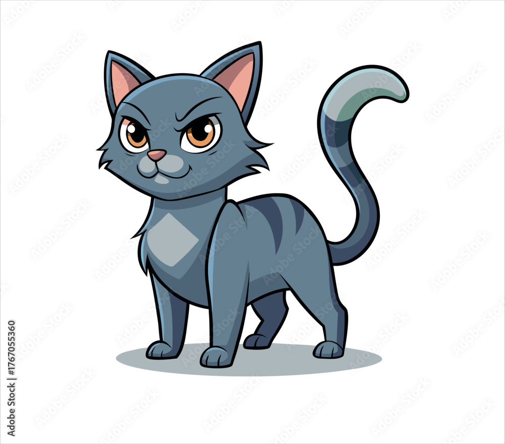 Obraz premium Vector art of cartoon cat standing, vector illustration of a cute cat with an angry expression