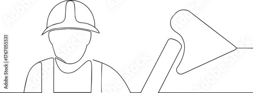 Construction worker one continuous line art, Vector illustration, One line art, Line art graphic style
