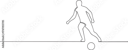 Man playing football one continuous line art, Vector illustration, One line art, Line art graphic style