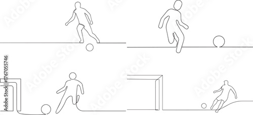 A group of Man playing football one continuous line art, Vector illustration, One line art, Line art graphic style