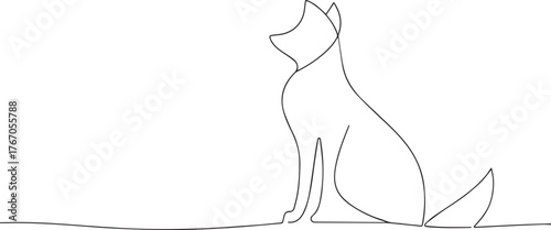 Fox sitting one continuous line art, Vector illustration, One line art, Line art graphic style