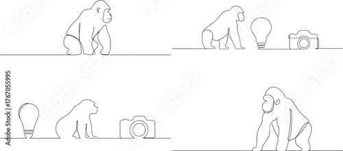 A group of Apes one continuous line art, Vector illustration, One line art, Line art graphic style