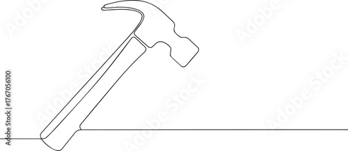 Hammer tool one continuous line art, Vector illustration, One line art, Line art graphic style