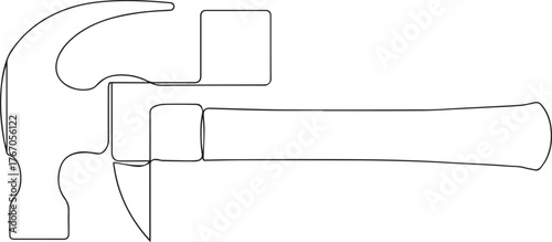 Hammer tool one continuous line art, Vector illustration, One line art, Line art graphic style