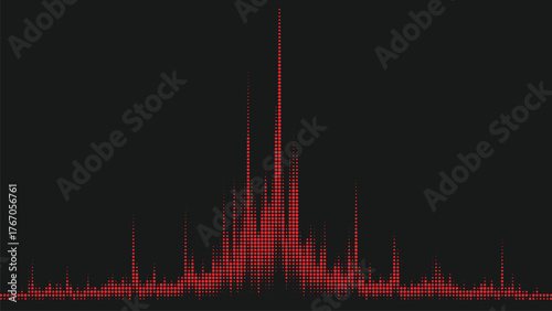 Red soundwave vector design with high peaks and sharp valleys, abstract audio pulse for music branding, visual media effects, and creative digital projects