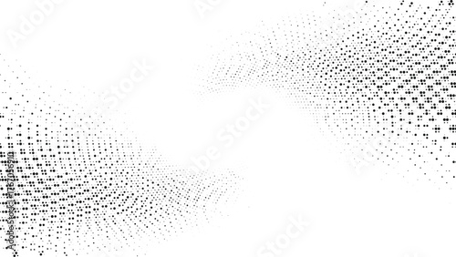 Abstract white halftone mesh wave pattern design, dynamic digital pulse for modern art, web design, audio branding, creative media projects, and advertising use