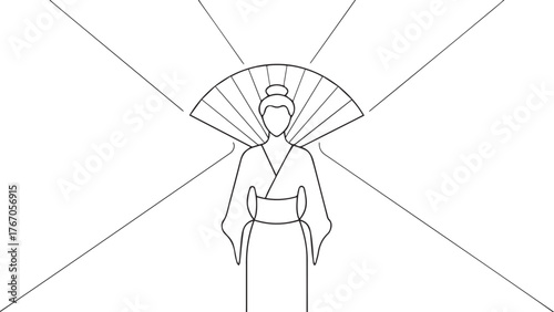 Japanese geisha one continuous line art, Vector illustration, One line art, Line art graphic style