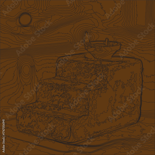 Close up of a textured brown and green abstract pattern with organic shapes and lines