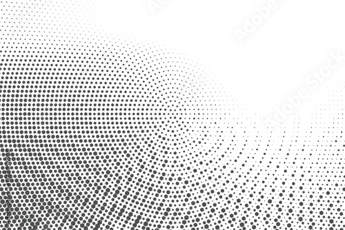 Symmetrical abstract white halftone dot pattern with wave flow, dynamic pulse for music, digital branding, modern advertising, web, and media design