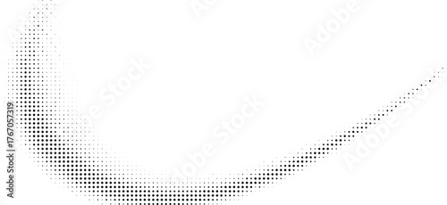 Abstract white halftone curved wave design with gradual fade for audio branding, digital media, music visuals, and creative design projects