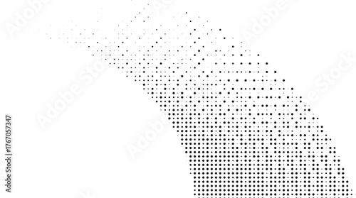 White halftone curved pattern with fading effect for audio wave visuals, dynamic digital media, and modern branding design projects