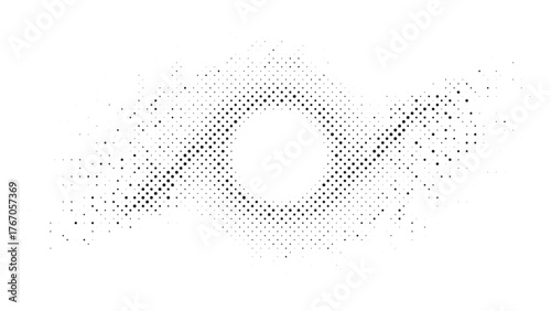 Abstract black and white circular halftone pattern design for audio pulse, dynamic wave branding, music visuals, and digital advertising