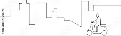 Man riding scooter one continuous line art, Vector illustration, One line art, Line art graphic style