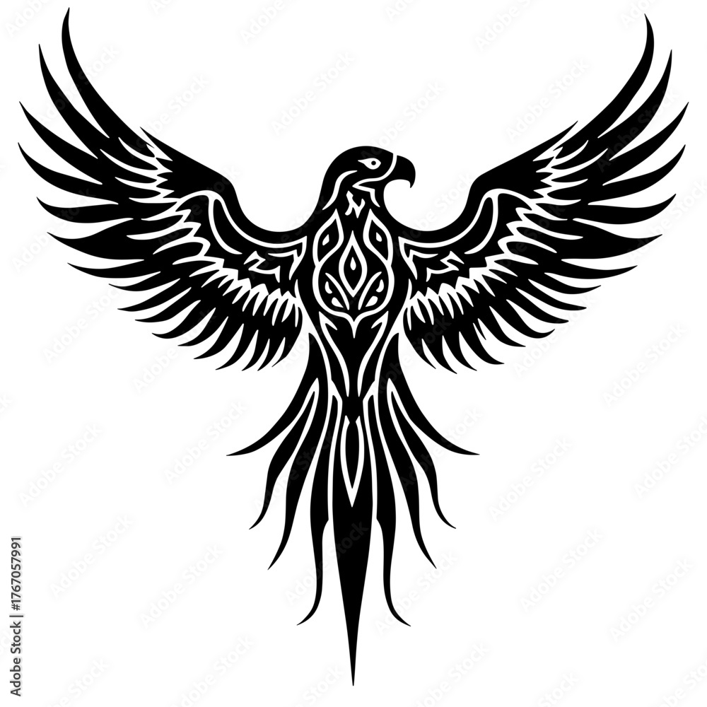 Fototapeta premium Tribal tattoo design of a phoenix with intricate wing patterns 
