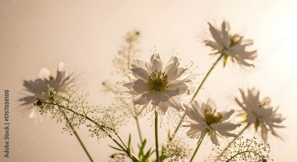 Obraz premium Gypsophila pequeñas flores blancas secas macro ligera