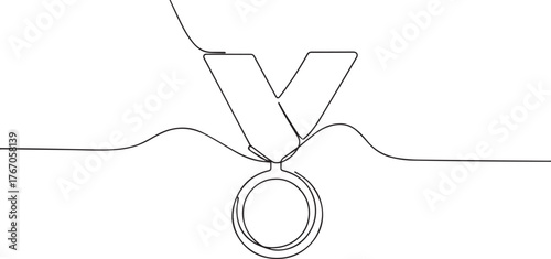 Medal with ribbon one continuous line art, Vector illustration, One line art, Line art graphic style