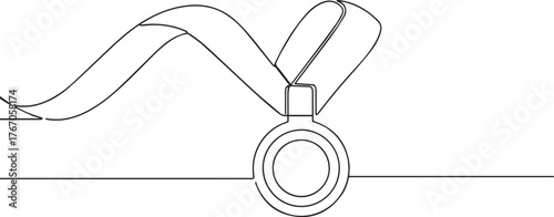 Medal with ribbon one continuous line art, Vector illustration, One line art, Line art graphic style